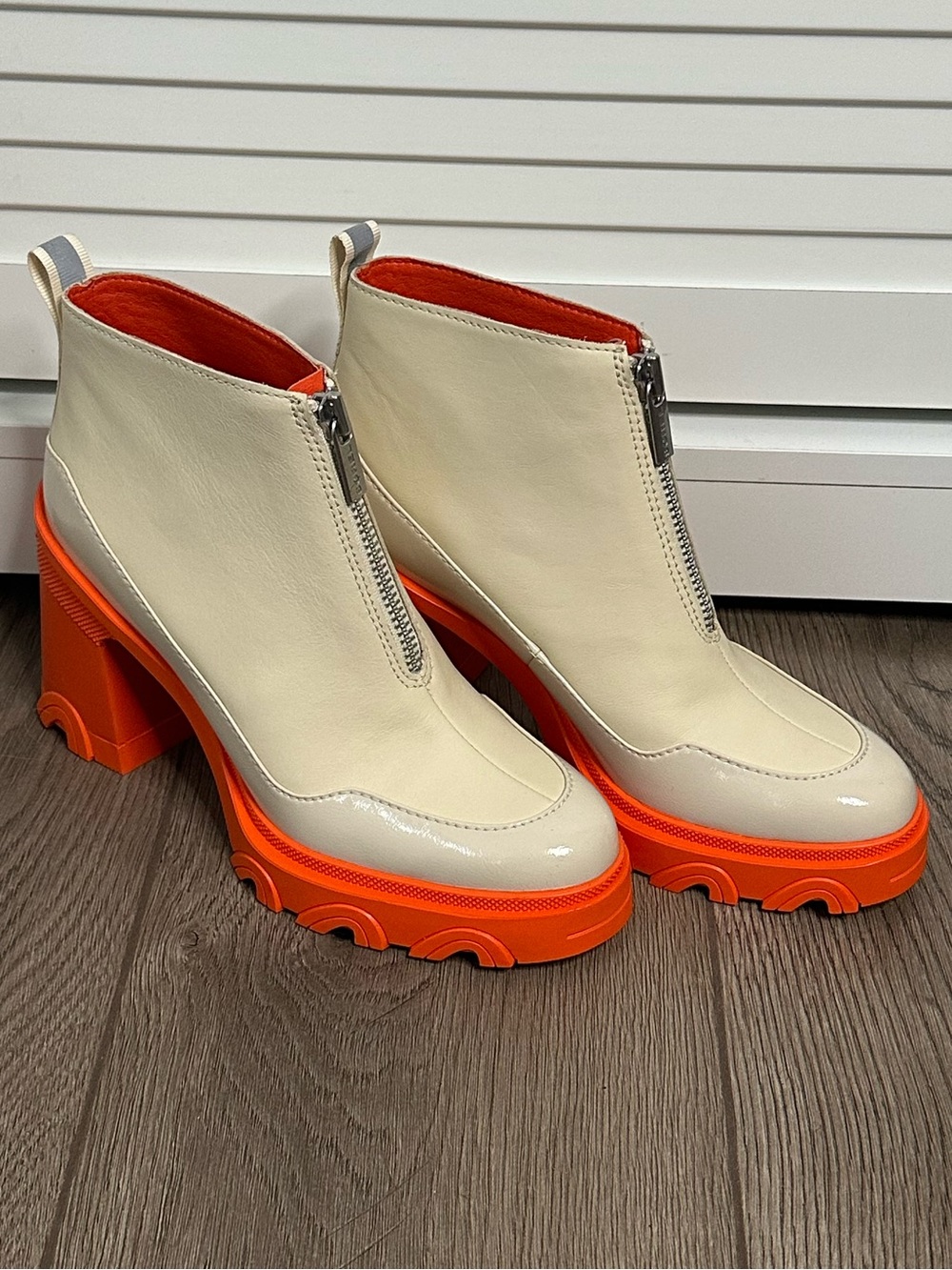 Sorel Brex Heel Water Proof‎ Leather Utility   Zip Winter Boots Orange Tan 7.5